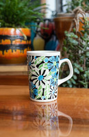 Granite small retro retro porcelain mug - floral stencil painted cup - grandmother's mug