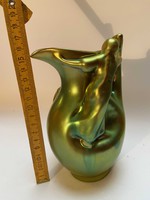 Zsolnay eozin váza (zöld) nőalakokkal 16 cm