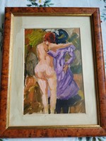Painting for sale! Female nude with lady in purple coat