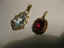 2 pcs special antique gilded red and blue stone antique pendants