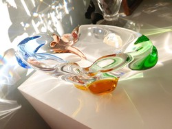 Rarity: original stickers frantisek zemek rhapsody crystal glass bowl - sklarna mstisov, 1960s