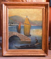 ITÁLIAI TÁJKÉP - VELENCE festmény, olaj vászon kartonon, kerettel: 51 x 44 cm, jelzés nélkül
