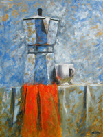 Moona: still life with coffee machine original oil painting