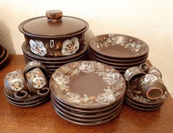 Brown glazed floral granite majolica ceramic tableware with ink lászló legacy
