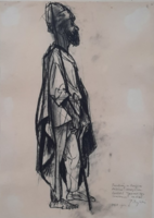 László Patay (1932-2002): study for the Rákóczi-secco of the Parliament, carbon drawing (dedicated, 1978)