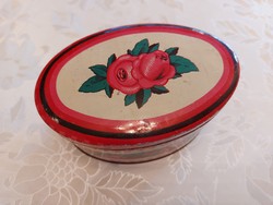 Régi fémdoboz Szent István Cikória kávé ovális piros rózsás doboz