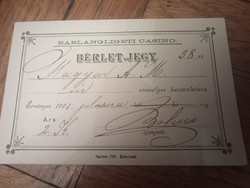 Numbered name ticket 1901. July snow to the cave park casino