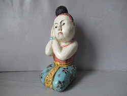Régi, faragott, festett buddha szobor (26 cm)