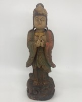 Antique ancient chinese hand painted and carved buddha buddhist wooden statue figurine china japanese asia east