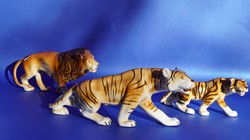 3 db antik Royal Dux cseh porcelán figura nagy- és közepes méretű tigris és oroszlán nagymacska