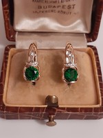 Gold-plated green stone earrings with French clasp