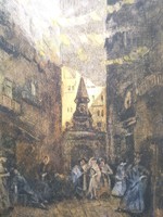 Vilmos Bereg: Street of the Gentlemen, Roman (26x34cm) marked, colored etching