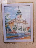 Downtown church watercolor painting