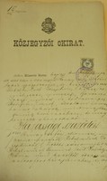 Antik okirat 1885 házassági szerződés,merített papíron, nemzeti színű zsinórral átfűzve,viaszpecsét.