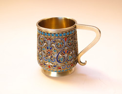 Zománcozott,orosz ezüst vodkás pohár, 1893.