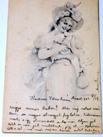 Antik szecessziós  hölgy motívum  képeslap W Braun