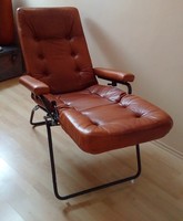 Retro vintage leather relax folding lounge chair, armchair, industrial loft design
