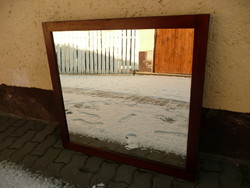 Rare square, original Art Nouveau mahogany wall mirror with original silver-plated mirror plate