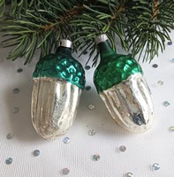 Old glass Christmas tree ornament acorns 5.5Cm 2pcs together