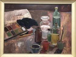 Horváth János (1930- ) “Festő csendélet” c. 60x80 cm Képcsarnokos olajfestménye