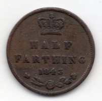 Nagy-Britannia fél angol farthing, 1843, ritka