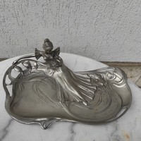 Szecessziós asztali kínáló Asztalközép, névjegy tartó,figuràlus,nő szobor !