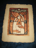 Sziksznion  Wanda  , Ferenci Noémi  Díjas  , munkája , merített papírra   22 x 30   cm