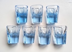 Kék vastag üveg kis poharak 6+1db