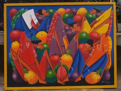 Casimir, Market Square c. Abstract oil painting of Haiti