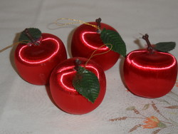 Retro selyemfényű piros alma karácsonyfadísz ( 4 db. )