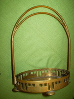 Régi 100 éves Szecessziós ovális füles sárgaréz kosár kínáló 20x16 cm.