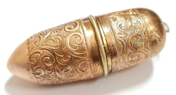 Antique Art Nouveau ornate copper needle holder.