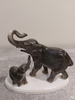 Gránit, antik ritka porcelán elefánt figura.Anya és a kis borja