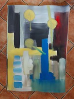 70x100 cm, festmény, absztrakt, karton, olaj