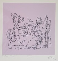 Reich Károly - Kutya, macska, egér 29 x 29 cm színes szita