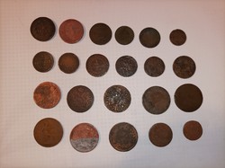 Very old pennies and other foreign coins.