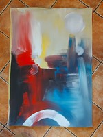 70x100 cm, festmény, absztrakt, karton, olaj