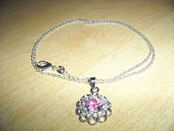 Pink zirconia stone artistic Tibetan silver necklace