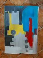 70x100 cm, festmény, absztrakt, karton, olaj