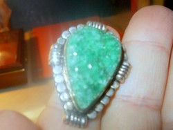 Jade druzy crystal stone Tibetan silver ring 8