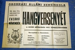 Az Orosházi Állami Zeneiskola hangversenye plakát, 1958
