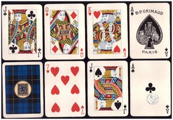 55. Póker kártya Grimaud Párizs francia kártyabélyegzés 1930 körül aranyozott élek 52 lap komplett