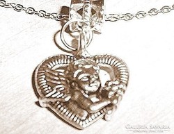 Angelic heart with flower Tibetan silver necklace - both sides are beautifully patterned