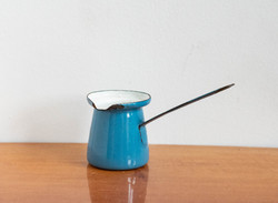 Régi babakék zománcos melegítő edény - kék kávé kiöntő zománcozott fém bádog ételfotós kellék