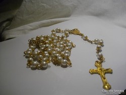 White bowling rosary with gilded holy reader