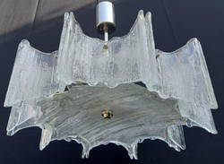Kalmar ice glass chandelier wall lamp set 1960