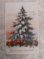 Old Christmas postcard 1929 postcard clover mushroom pine tree