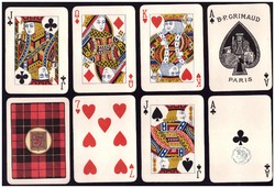 54. Póker kártya Grimaud Párizs francia kártyabélyegzés 1930 körül aranyozott élek 52 lap komplett