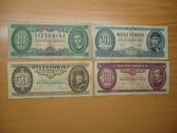 Viseltes "Kádár" sor 10, 20, 50, 100 forint 1969-1984