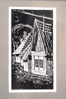 Éva Mikes: village chair, 1978 - linoleum engraving, framed